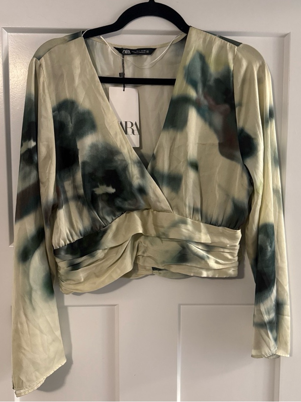 Zara Olive and Dark Green Tie-Dye Wrap Blouse